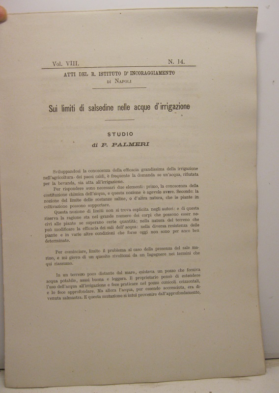 Sui limiti di salsedine nelle acque d'irrigazione